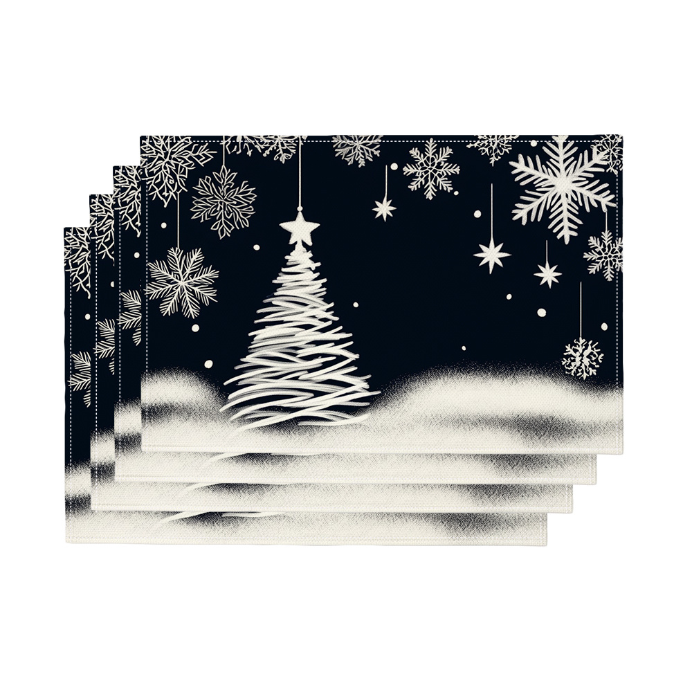 Family Tree Print - 4‑Piece Festival Placemats, Christmas Tree &