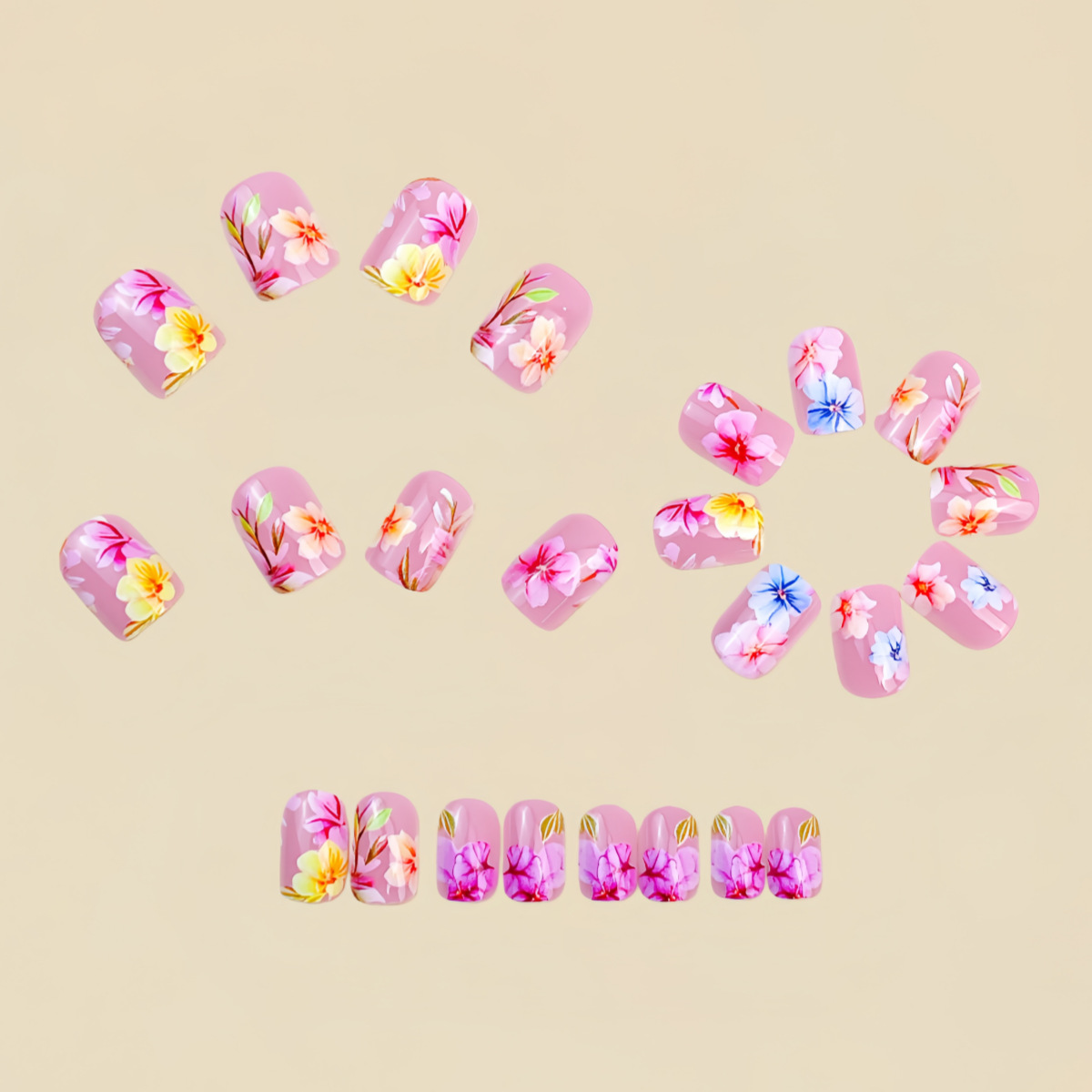 Medium Fake Nails for Women Gi - Pressed Flower Art recension och pris