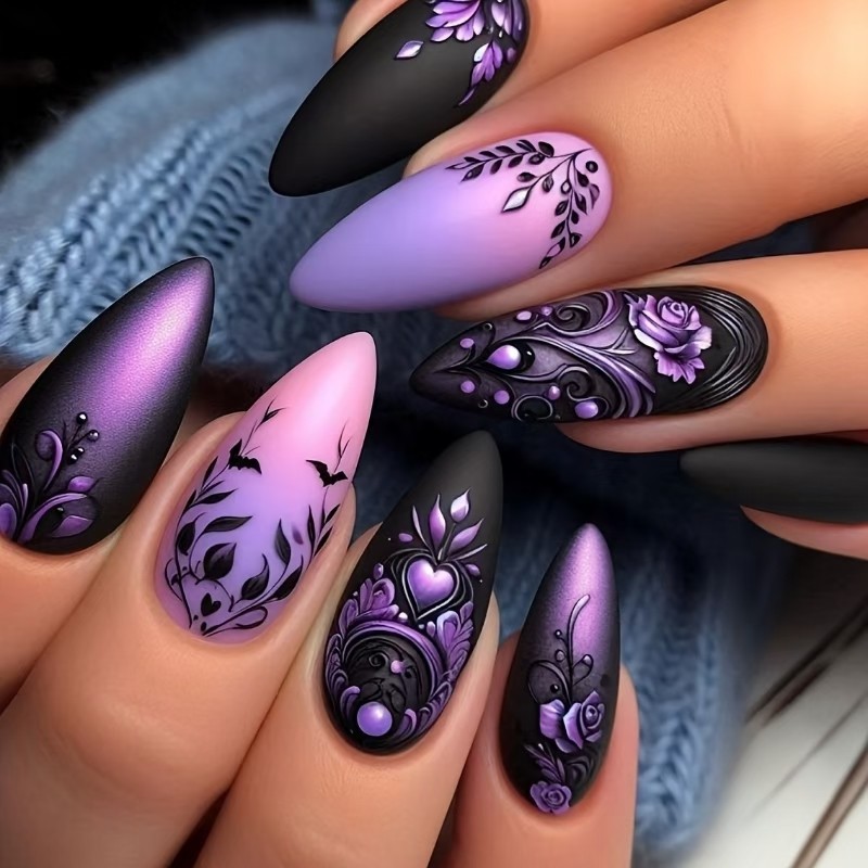 Medium fake nails for women gi - Pressed Flower Art recension och pris